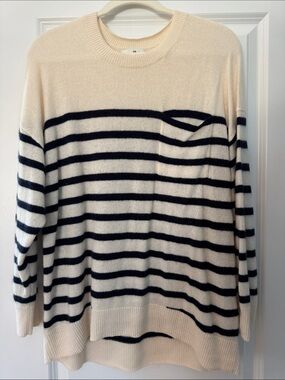 Banana Republic Cream and Navy Striped Crewneck Sweater - 100% Cashmere